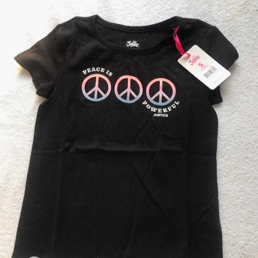 Justice Girls NWT Scoop Neck Lettuce Hem Shirt Black size Small 7/8